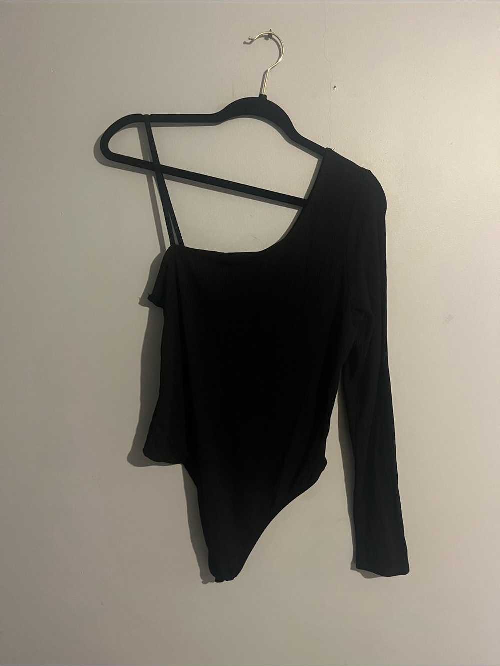 American Eagle Outfitters Black One-Shoulder thong Long-Sleeve Bodysuit size XL